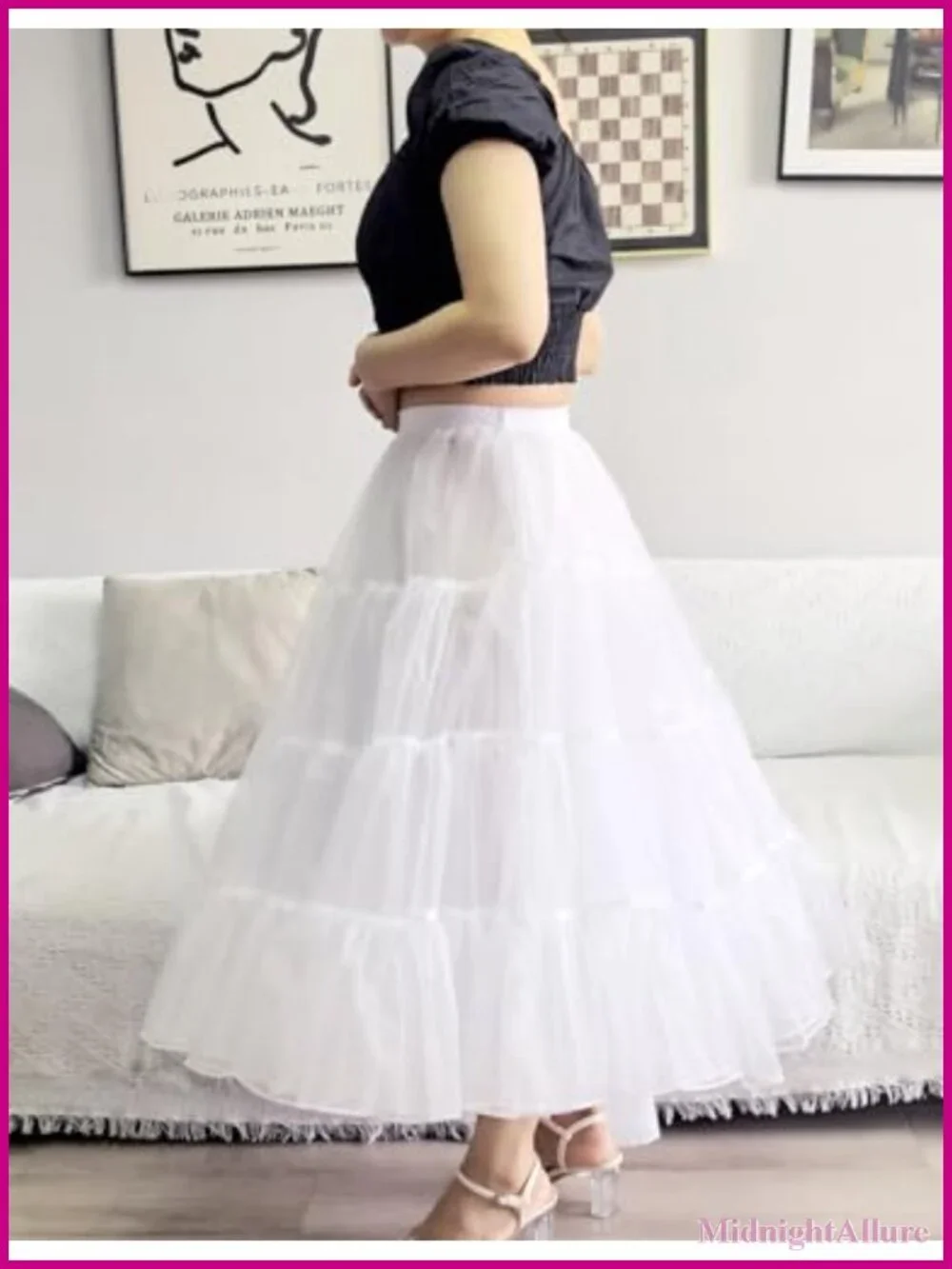 4 Tier Tea Length Puffy Tulle Petticoat Half Slip for Party Dresses